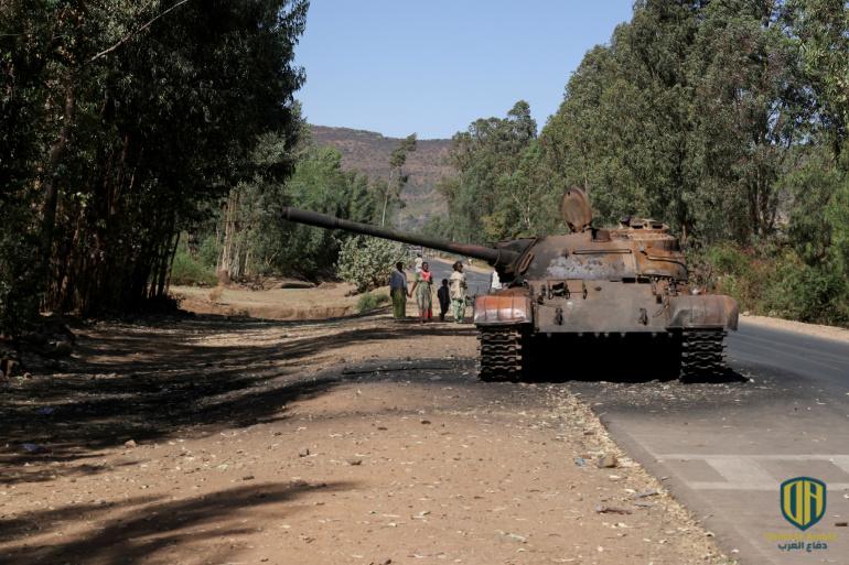دبابة مدمرة بالقرب من بلدة أدوا، منطقة تيغراي
