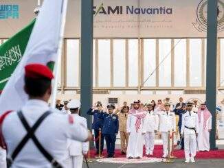 وزير الدفاع السعودي الأمير خالد بن سلمان يدشن سفينة "جلالة الملك جازان" من قاعدة الملك فيصل البحرية بالأسطول الغربي بجدة.