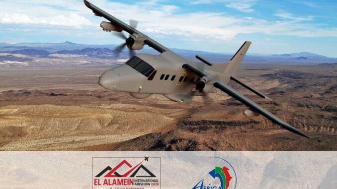طائرة دو228 نكست الألمانية التابعة لشركة GA-ATS خلال استعدادها للمشاركة في معرضي العلمين الدولي للطيران وAAD 2026 في أفريقيا